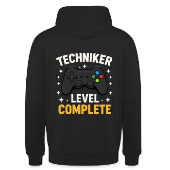 Techniker Level abgeschlossen - Unisex Hoodie - Schwarz - Hinten - Michal (187cm)
