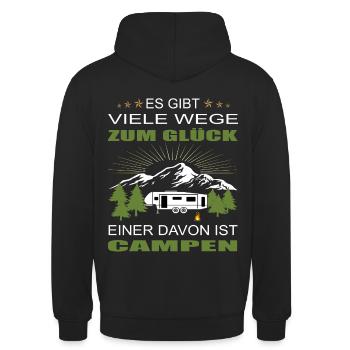 Bus Camping Camper Wohnwagen Glück - Unisex Hoodie - Schwarz - Hinten - Michal (187cm)