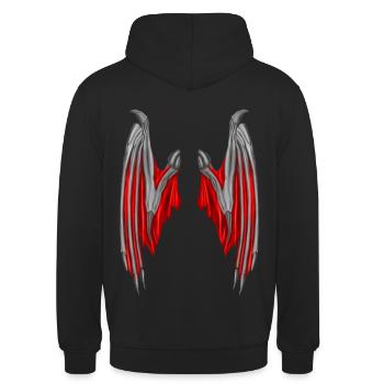 Dämonenflügel in ROT - Unisex Hoodie - Schwarz - Hinten - Michal (187cm)