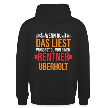 Vom Rentner überholt / Fahrrad Rentner Fahrradtour - Unisex Hoodie - Schwarz - Hinten - Michal (187cm)