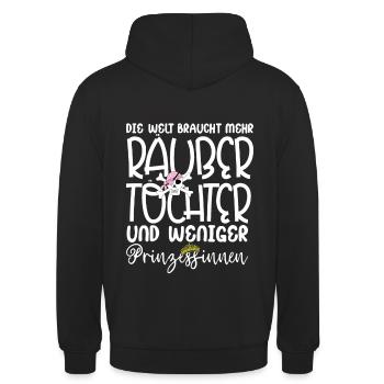 Mehr Räubertöchter weniger Prinzessinnen Lustig - Unisex Hoodie - Schwarz - Hinten - Michal (187cm)