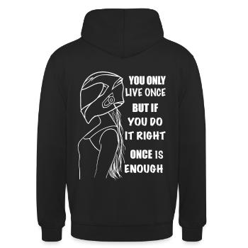 Biker girl with saying - Unisex Hoodie - black - Back - Michal (187cm)
