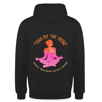 Yoga ist die Reise des Selbst - Unisex Hoodie - Schwarz - Hinten - Michal (187cm)