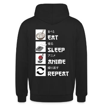 Eat Sleep Anime Repeat Manga - Unisex Hoodie - Schwarz - Hinten - Michal (187cm)