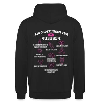 Pflegeberufe Anforderung - Unisex Hoodie - Schwarz - Hinten - Michal (187cm)