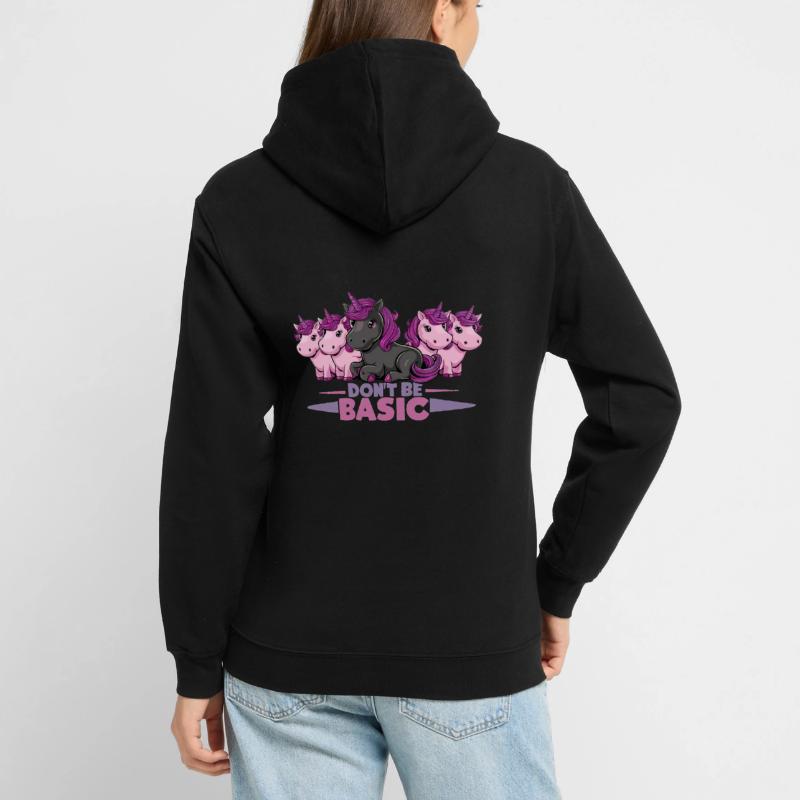Don´t be basic! Sei anders! Schwarzes Einhorn Unisex Hoodie