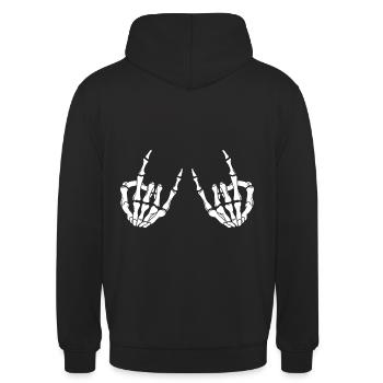 Rock On Skeleton Skelett Hände Gothic - Unisex Hoodie - Schwarz - Hinten - Michal (187cm)