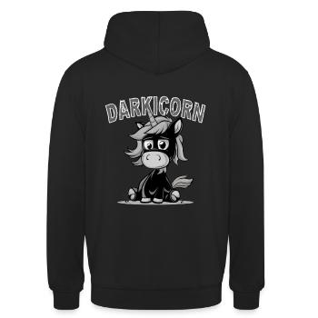 Darkicorn. Schwarzes Gothic Einhorn mystisch - Unisex Hoodie - Schwarz - Hinten - Michal (187cm)