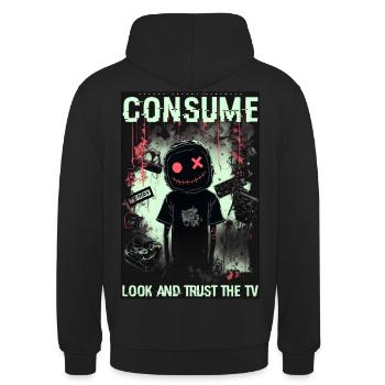 Consume by ART8NS - Art ON Streetwear - Unisex Hoodie - Schwarz - Hinten - Michal (187cm)