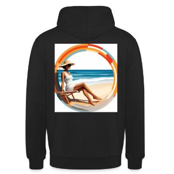 Artwork: Dame sur la plage - très élégant - Sweat-shirt à capuche unisexe - noir - Dos - Michal (187cm)