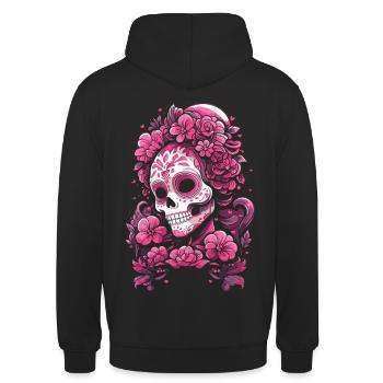Totenkopf mexikanisch muertos tag der toten pink - Unisex Hoodie - Schwarz - Hinten - Michal (187cm)