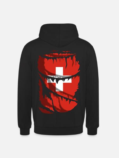 Flagge der Schweiz, zerrissener Stoffeffekt - Unisex Hoodie - Schwarz