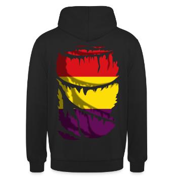Republikanische Flagge Spaniens, Scherbeneffekt - Unisex Hoodie - Schwarz - Hinten - Michal (187cm)