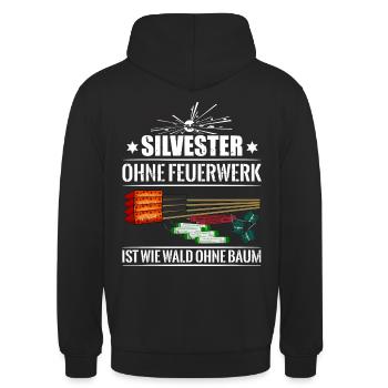 Silvester Feuerwerk Pyro Wald - Unisex Hoodie - Schwarz - Hinten - Michal (187cm)