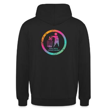 FCK NZS - Die Welt ist bunt! - Gegen Rechts - Unisex Hoodie - Schwarz - Hinten - Michal (187cm)