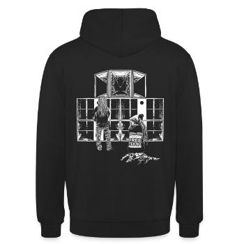 Support Free Tekno Soundsystem - Unisex Hoodie - Schwarz - Hinten - Michal (187cm)