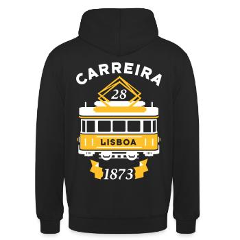 Tramway 28 Lisbonne Portugal - Sweat-shirt à capuche unisexe - noir - Dos - Michal (187cm)