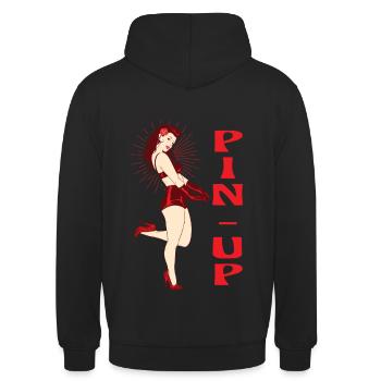 Pin up. Années 50 pin-up. Rockybilly rétro - Sweat-shirt à capuche unisexe - noir - Dos - Michal (187cm)