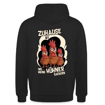 Zuhause ist, wo meine Hühner gackern – Hühner - Unisex Hoodie - Schwarz - Hinten - Michal (187cm)