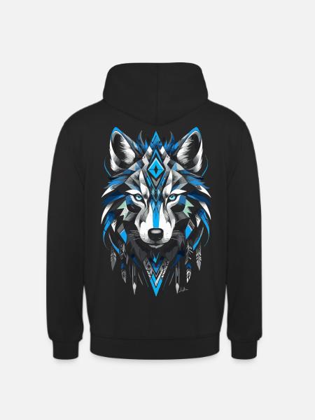 Blue Geometric Wolf - Unisex Hoodie - black