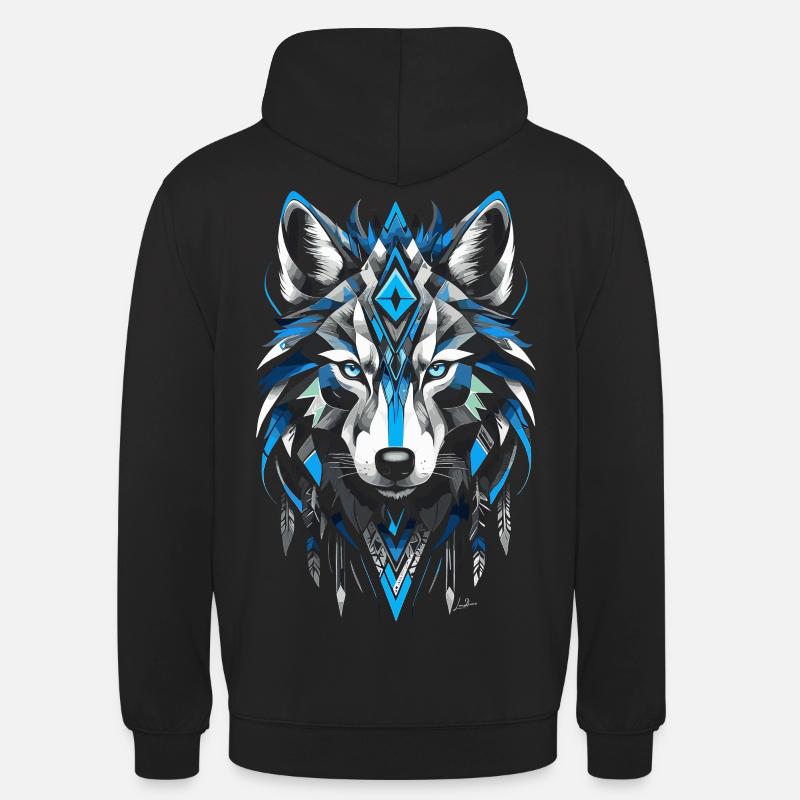 Blue Geometric Wolf - Unisex Hoodie - black