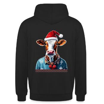 lustige Kuh, Ugly Christmas Xmas Weihnachten - Unisex Hoodie - Schwarz - Hinten - Michal (187cm)