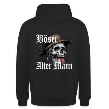 Böser alter Mann. Skull Gothic Sprüche - Unisex Hoodie - Schwarz - Hinten - Michal (187cm)