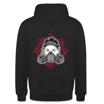 tekno 23 gas mask girl - Unisex Hoodie - Schwarz - Hinten - Michal (187cm)