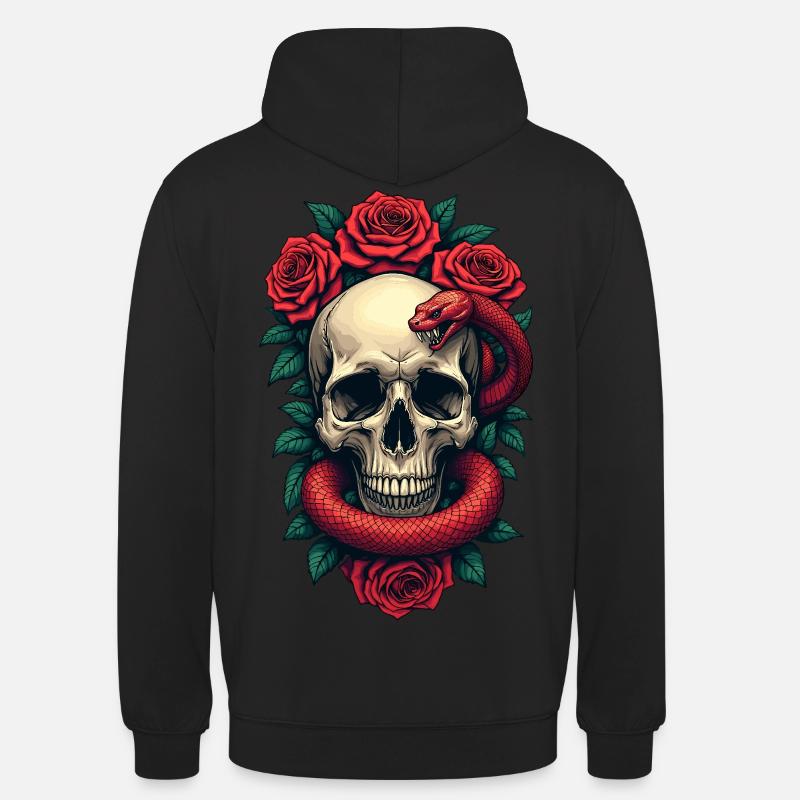 Teschio Rose e Serpente - Felpa con cappuccio unisex - nero