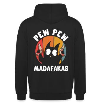 Pew Pew Funny Cat - Unisex Hoodie - Schwarz - Hinten - Michal (187cm)