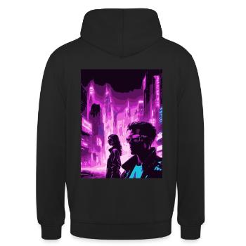 2reborn CyberCity Cybercrime Cyberlove 4 - Unisex Hoodie - Schwarz - Hinten - Michal (187cm)