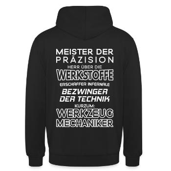 Werkzeugmechaniker/Werkzeugmacher/Werkzeuge - Unisex Hoodie - Schwarz - Hinten - Michal (187cm)