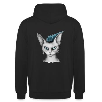 katze mit punk frisur - Unisex Hoodie - Schwarz - Hinten - Michal (187cm)