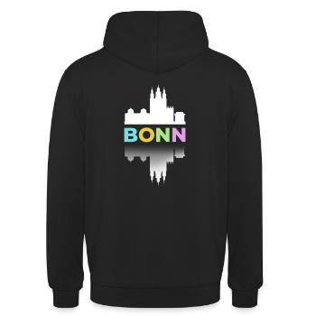 Bonn Bunt Wir sind mehr Deutsche Städte Großstadt - Unisex Hoodie - Schwarz - Hinten - Michal (187cm)