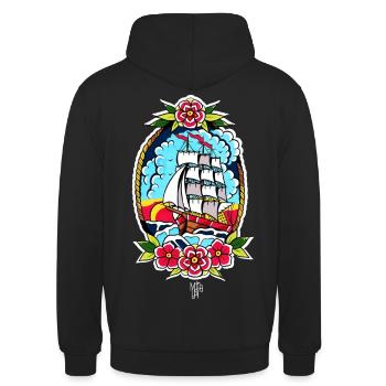 bateau old school - Sweat-shirt à capuche unisexe - noir - Dos - Michal (187cm)