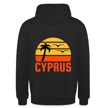 Cyprus (Halbsonne, Palme, zwei Vögel) - Unisex Hoodie - Schwarz - Hinten - Michal (187cm)
