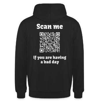 QR-Code mit liebevoller Botschaft - Unisex Hoodie - Schwarz - Hinten - Michal (187cm)