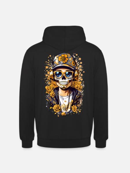 Golden Sugar Skull - Unisex Hoodie - black
