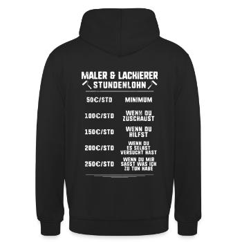 Maler und Lackierer/Maler & Lackierer/Stundenlohn - Unisex Hoodie - Schwarz - Hinten - Michal (187cm)