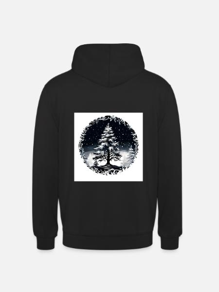 B&W Snowy-Tree Design - Unisex Hoodie - black