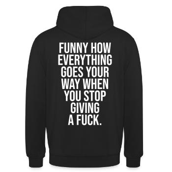 Funny how everything goes your way when you stop - Unisex Hoodie - black - Back - Michal (187cm)