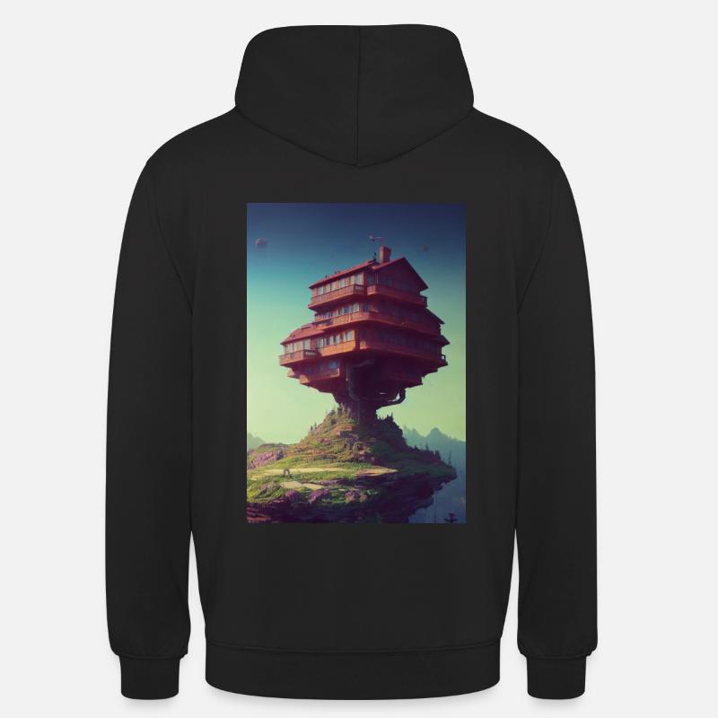 fantasy house on mountain clif - Unisex Hoodie - Schwarz