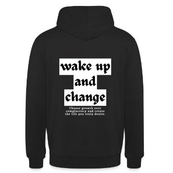 Wake Up & Change - Unisex Hoodie - Schwarz - Hinten - Michal (187cm)
