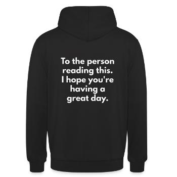 Répandre le bonheur - Sweat-shirt à capuche unisexe - noir - Dos - Michal (187cm)