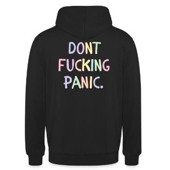 Don't fucking panic - Bold statement design. - Unisex Hoodie - Schwarz - Hinten - Michal (187cm)