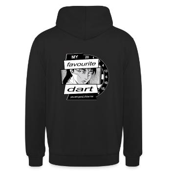 Dart Anime Motiv, Dartspieler + Anime Fans - Unisex Hoodie - Schwarz - Hinten - Michal (187cm)