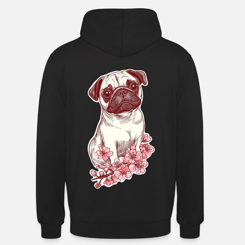 Mops mit Blüten - Unisex Hoodie - Schwarz