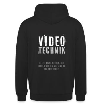 Videotechniker-Shirt für Konzert und Show - Unisex Hoodie - Schwarz - Hinten - Michal (187cm)