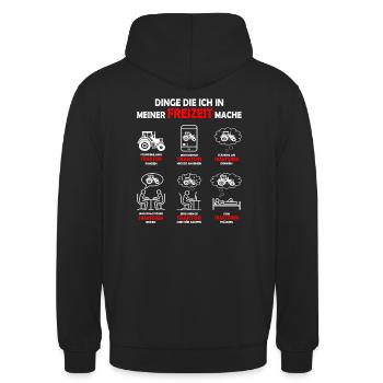 Dinge die ich in meiner Freizeit mache Traktoren - Unisex Hoodie - Schwarz - Hinten - Michal (187cm)