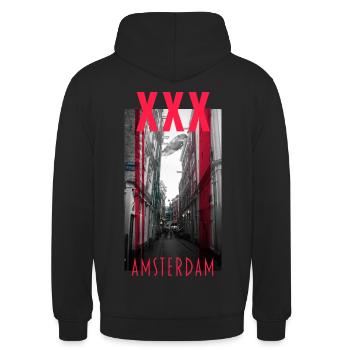 XXX Amsterdam - The City - Unisex Hoodie - Schwarz - Hinten - Michal (187cm)